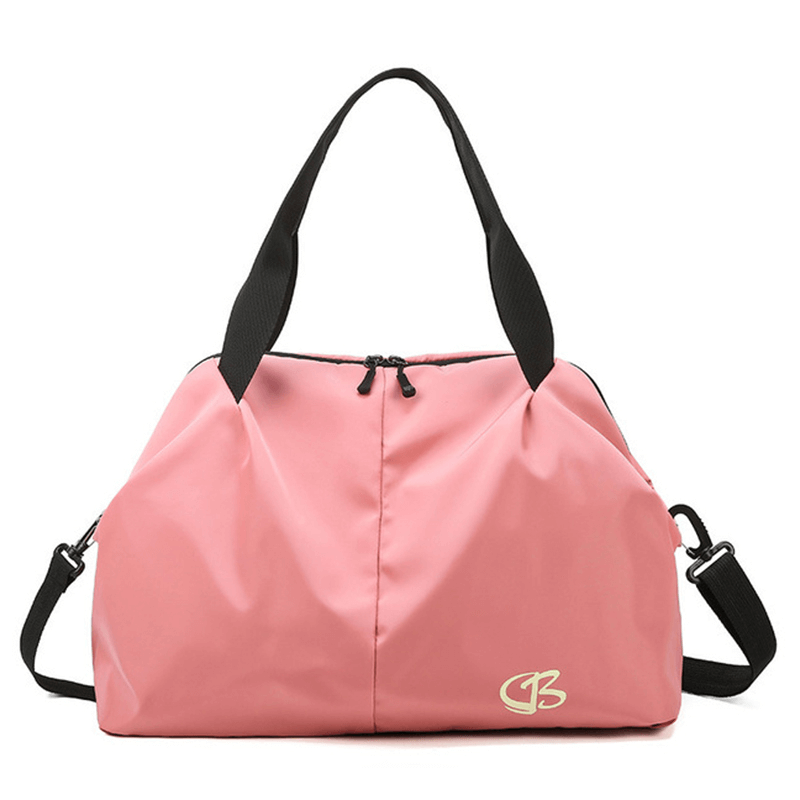 Pink multifunction waterproof women's gym bag SF0904 with large capacity, nylon material, and black shoulder straps for travel or fitness.